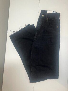 Zara Dark Wash Straight Leg Jeans Frayed Hem (Size 34)